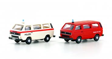 Lemke Minis LC4335 2TLG. SET VW T3 POLIZEI FEUERWEHR CH