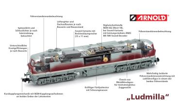 Arnold HN2601 DB Bahnbau, Diesellokomotive 233 493-6 in gelber Farbgebung, Ep. VI