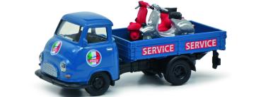 Schuco 452661400 LKW-Modell Hanomag Kurier Pritsche mit 2 Vespas in der Farbe blau