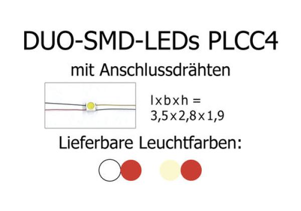 Tams Elektronik 81-59406-02 DUO-SMD-LEDs, Bauform PLCC4, mit angelöteten Kupferlackdrähten, kaltweiß-rot