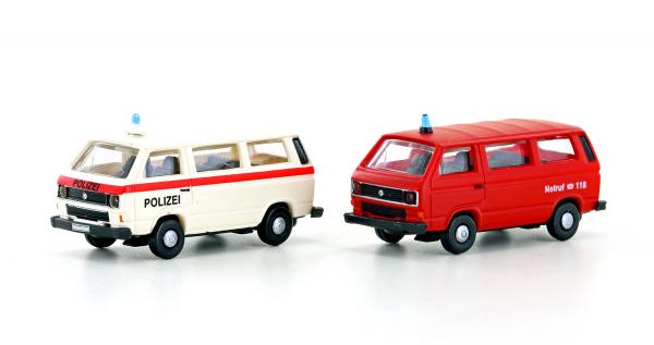 Lemke Minis LC4335 2TLG. SET VW T3 POLIZEI FEUERWEHR CH